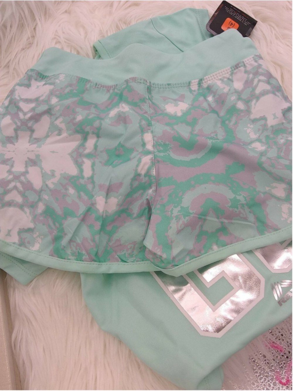 NWT RBX Girls' Active Top & Short Set Ready Sweat Go Mint lined shorts M 5/6 - Picture 8 of 8